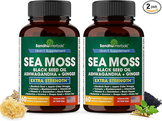 Sea Moss Black Seed Oil Ashwagandha 1 Supplement, 60 Capsules 2) |