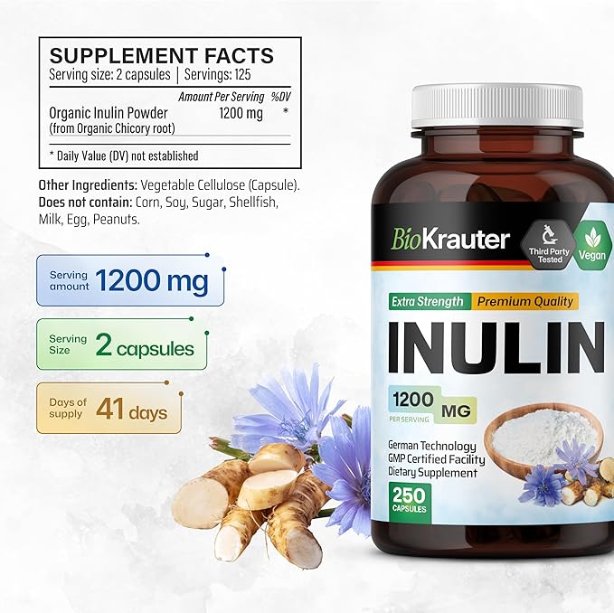 Inulin Powder Capsules 1200mg Chicory 250 Vegan