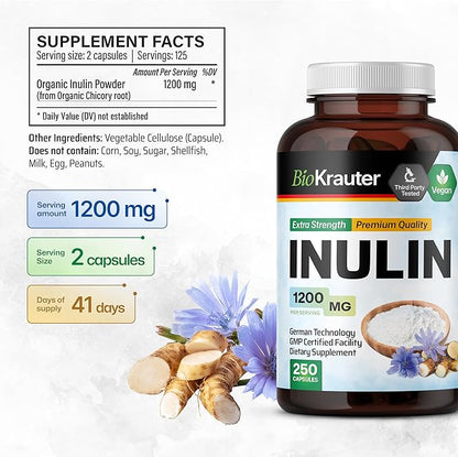 Inulin Powder Capsules 1200mg Chicory 250 Vegan