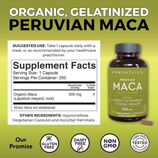 Peruvian Maca Root Supplement for Women 500mg - 250 Yellow