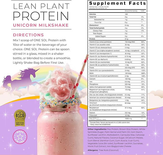 One Sol Protein Powder, Lean & 100% Plant-Based