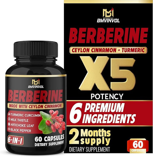 Berberine Supplement with Ceylon Cinnamon, Turmeric, 60 Capsules