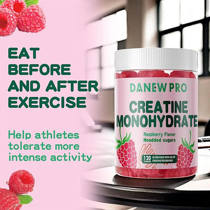 Creatine Monohydrate Gummies for Men & Women-5g of Creatine Monohydrate per Serving - Sugar Free,Vegan, Raspberry Flavor, 120 Count