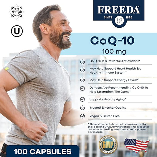 Freeda CoQ10 100mg 10 100mg 100mg - 10 Supplement Q10 Supplement Q-10 CQ10 CQ10 Heart CoQ10 Capsules (100Ct)