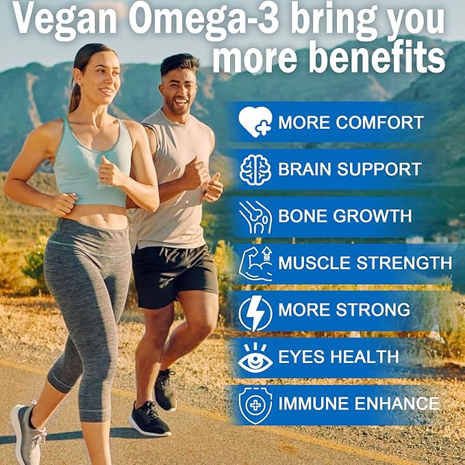 Vegan Omega 3 Gummies 1280mg - No Fish Taste - from Marine Algae Oil w/EPA 600mg & DHA 400mg, Vitamin D3, K2 & MCT Oil, Sugar Free Omega 3 Fish Oil Alternative, for Brain, Eye, Immune Health, 1 Pack