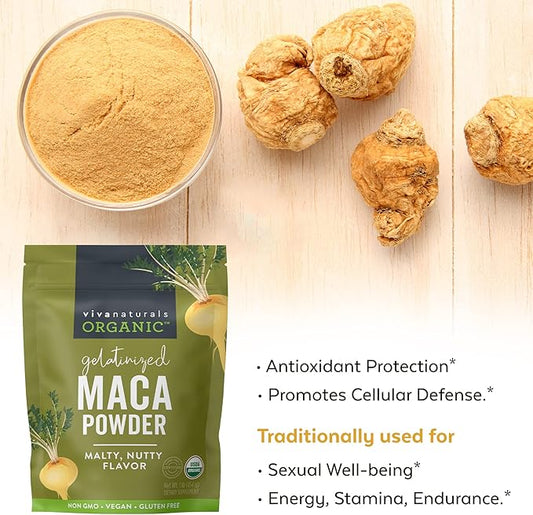 Viva Naturals Organic Maca Powder - Gelatinized Maca Powder Organic, Pervuian Superfood Traditionally Used for Energy, Certified Organic, Gluten-Free & Non-GMO, 16 Oz (1 lb) Bag