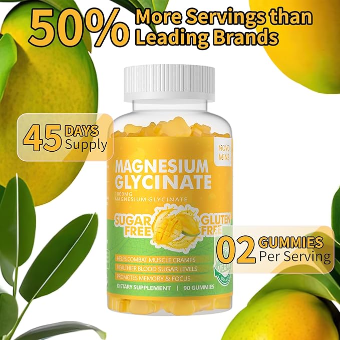 90 CT Magnesium Glycinate Gummies 1000mg B6, CoQ10 CoQ10 for 90 Mango
