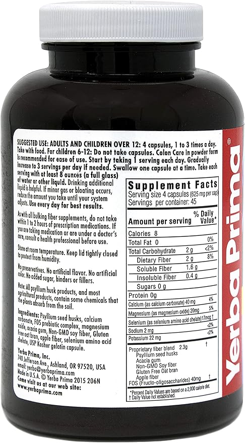 Yerba Prima Prebiotic Colon Care Capsules 180 Count 2), Gluten
