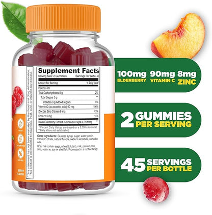 Lifeable Immune Support Gummies for Adult | Elderberry Vitamin C and Zinc | Great Tasting Elderberry Immune Support Supplement Gummies | Immunity Gummies for Adults, Men, Women | 90 Gummies