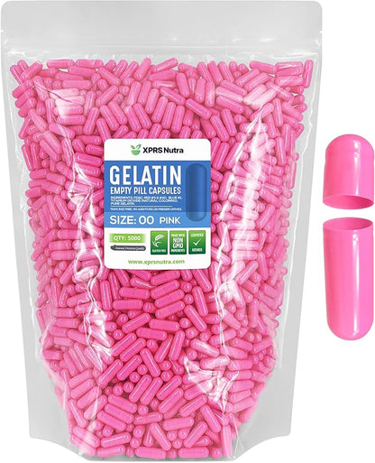 XPRS Nutra Size 00 Empty Capsules - 5000 Count Empty Gelatin Capsules - Empty Pill Capsules - DIY Capsule Filling - Fillable Pill Capsules Empty Gel Caps (Pink)