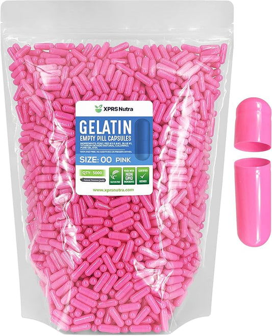 XPRS Nutra Size 00 Empty Capsules - 5000 Count Empty Gelatin Capsules - Empty Pill Capsules - DIY Capsule Filling - Fillable Pill Capsules Empty Gel Caps (Pink)