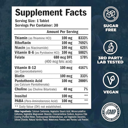 Vitamin B Complex with Vitamin B12, B2, Vitamin B6, Folic 400mcg. B