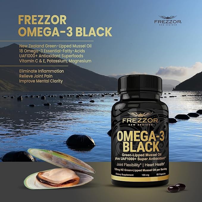 FREZZOR Omega 3 Black, Highest amount UAF1000+, Inflammation, 450mg, 1-Pack, 1-Pack, 60 60 Softgels