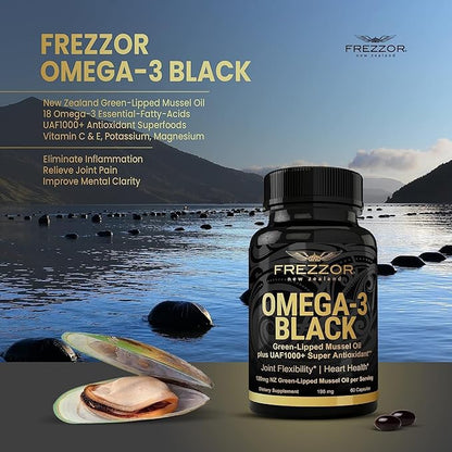 FREZZOR Omega 3 Black, Highest amount UAF1000+, Inflammation, 450mg, 1-Pack, 1-Pack, 60 60 Softgels