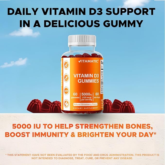 Vitamatic Vitamin D3 Gummies – 5000 IU Per Gummy – 60 Gummies