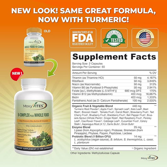 Vitamin B Complex B12 Methylcobalamin, B1, B2, B2, B3, B3, B5, B5, B6, B6, B7, B7, B9 B9 - 120 Capsules