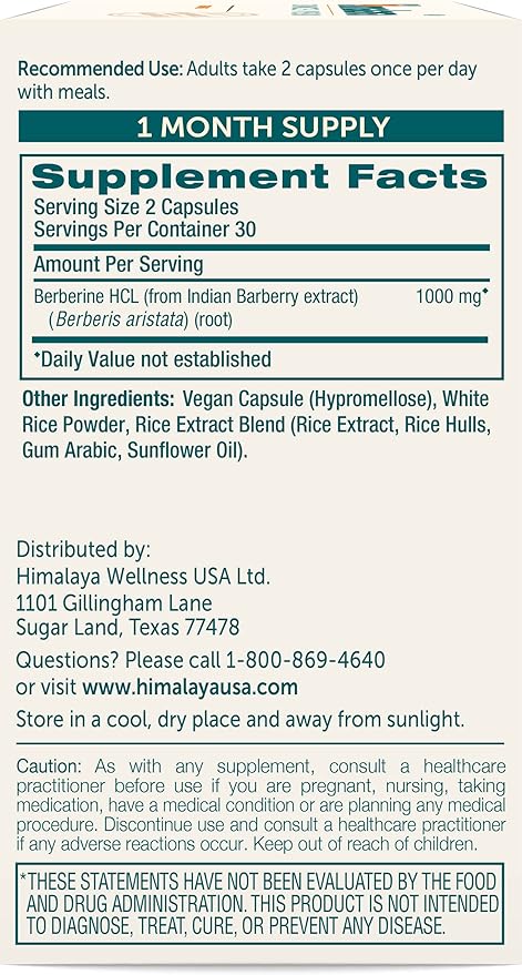 Himalaya Berberine for Metabolism & Cholesterol 1000 mg 60 Capsules