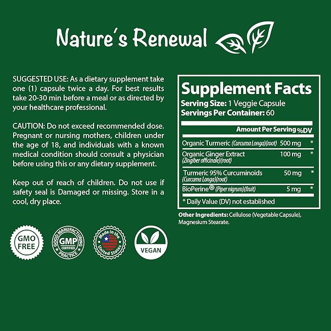 Nature's Renewal Turmeric + Ginger 95% Standardized 60 Capsules