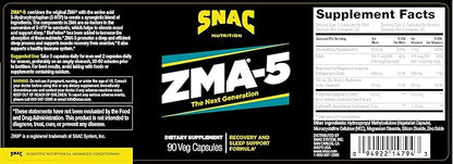 SNAC ZMA-5 Sleep Aid Supplement, Promote Muscle Recovery & Growth, Immune Support, & Restorative Sleep with Zinc, Magnesium & 5-HTP, Post Workout, Before Bed ZMA Supplements 90 Veggie Capsules