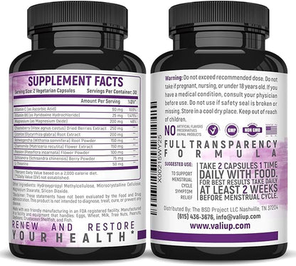 VALI Renew PMS Relief Supplement. Women’s 60 Veggie