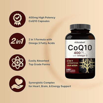 CoQ10 400mg with Omega 3 Fatty 240* Capsules Q10 Supplement
