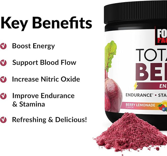 FORCE FACTOR Total Beets Beet Root Powder with Energy, NO3-T® Nitrates to Support Circulation, Blood Pressure, Blood Flow, and Stamina - Plus Green Tea Extract. A Superfood Supplement, 30 Servings