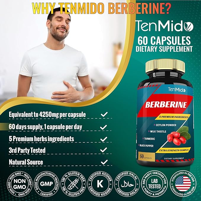 Berberine Extract Capsules 4250mg, 2 Months