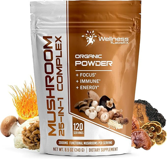 Mushroom Powder, 25 in 1 Mushrooms 2000mg - 25 Superfood 120 Servings