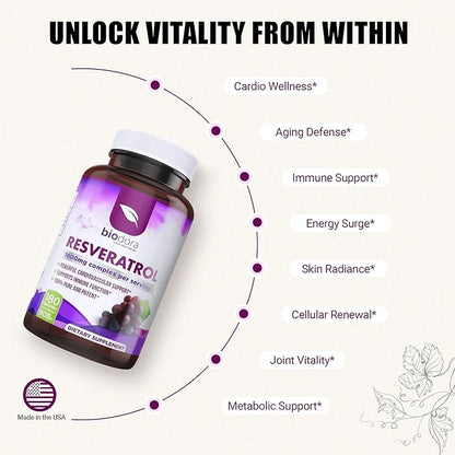 Resveratrol 1600mg, Trans-Resveratrol Antioxidant Supplement 180 Capsules