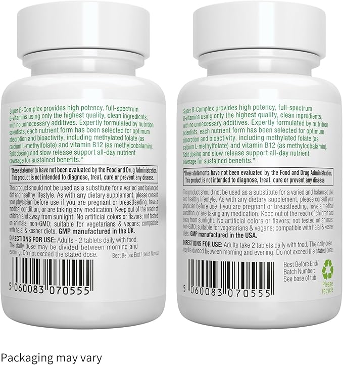 Super B-Complex – Methylated B Vitamins, B12 Methylcobalamin, 60 Small
