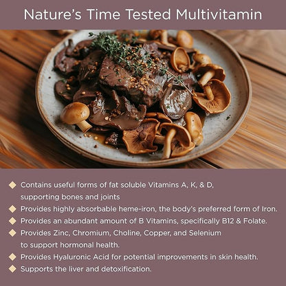 Grass Fed Beef Liver with Reishi 4500mg Iron, B12, Energy, 180 Capsules