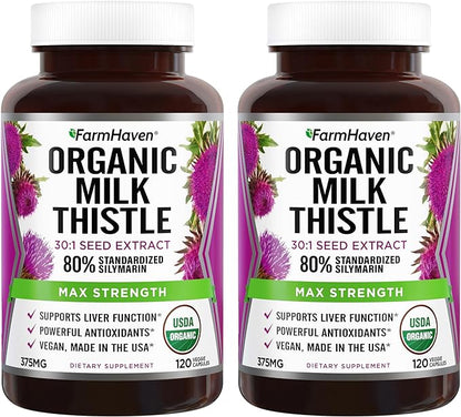 FarmHaven USDA Organic Milk Thistle Capsules 30X Concentrated 80% Silymarin 240 Veggie
