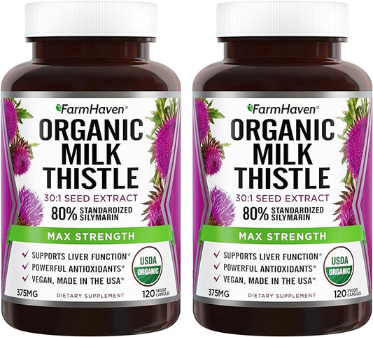 FarmHaven USDA Organic Milk Thistle Capsules 30X Concentrated 80% Silymarin 240 Veggie