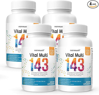 Vital Multi 120 Tablets x 4 Bottles for 4 Months - Multivitamin Supplement, Daily Nutritional Supports with 143 Ingredients (480 Count)
