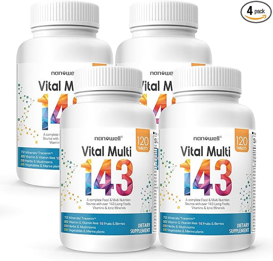 Vital Multi 120 Tablets x 4 Bottles for 4 Months - Multivitamin Supplement, Daily Nutritional Supports with 143 Ingredients (480 Count)