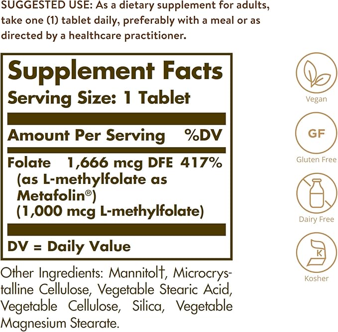 Solgar Folate 1000 mcg, 120 Tablets 1000 mcg 120 Servings