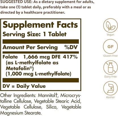 Solgar Folate 1000 mcg, 120 Tablets 1000 mcg 120 Servings