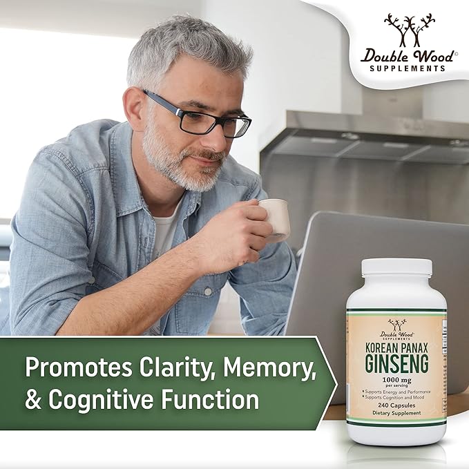 Ginseng Capsules (Korean Red Ginseng Extract, 10% Ginsenosides) (4 Month 240 Vegan 1,000mg per