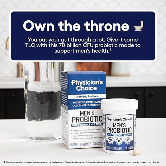 Physician's CHOICE Probiotics for Men - 70 Billion CFU - 8 Strains - w/Selenium & Organic Prebiotics - Supports Digestive Health, Microbiome, Colon, & Immune Health - Advanced Men's Probiotic - 30ct