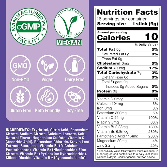 Venture Pal Sugar Free Electrolyte Powder Packets - Liquid Daily IV Drink Mix for Rapid Hydration & Party Recovery | 5 Vitamins & 7 Electrolytes| Keto Friendly | Non-GMO | Certified Vegan | 16 Sticks