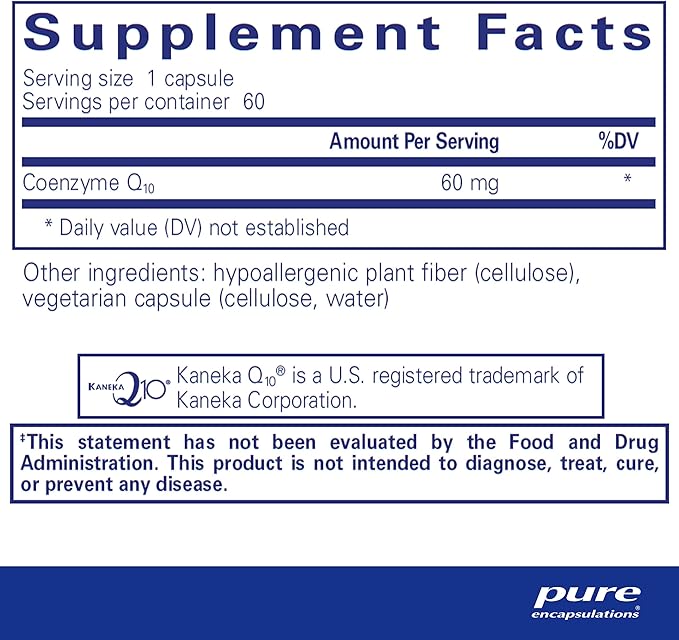 Pure Encapsulations CoQ10 60 mg Q10 Supplement 60 Capsules