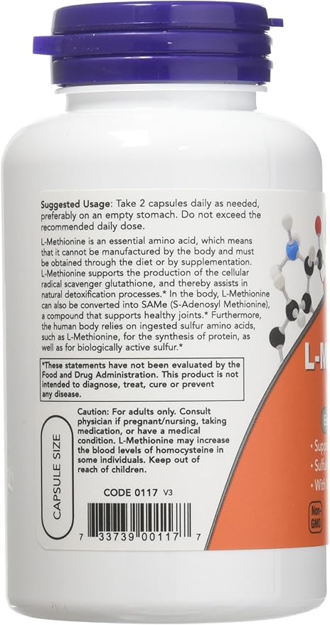 Now Foods L-Methionine 500 mg 100 Caps 3 Pack