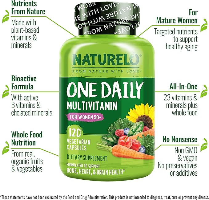 NATURELO One Daily Multivitamin for Women 50+ (Iron 50 - 120 Capsules 4 Month