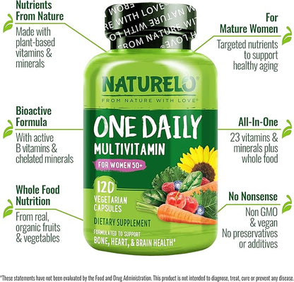 NATURELO One Daily Multivitamin for Women 50+ (Iron 50 - 120 Capsules 4 Month