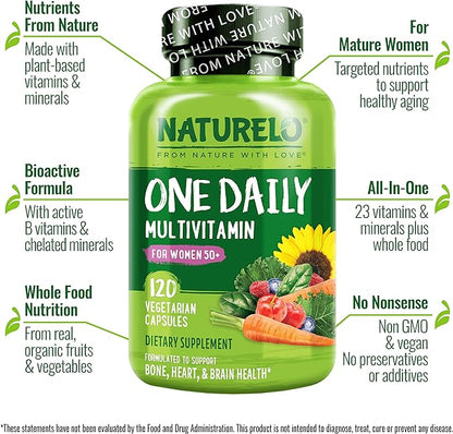 NATURELO One Daily Multivitamin for Women 50+ (Iron 50 - 120 Capsules 4 Month