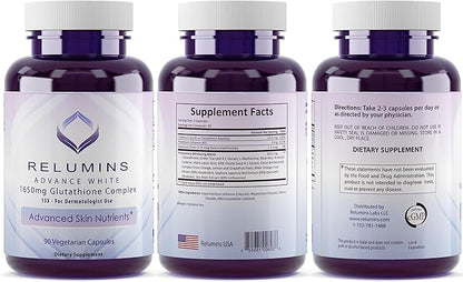 Relumins Glutathione Supplement 1650mg Reduced 90 Veggie 5 Bottles