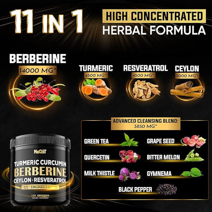 Berberine Supplement 14000mg Turmeric Curcumin 4500mg 4500mg & 120 Capsules