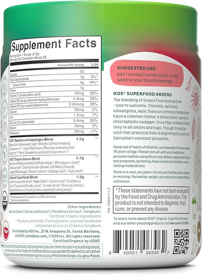 KOS Organic Superfood Greens Powder 28 Servings