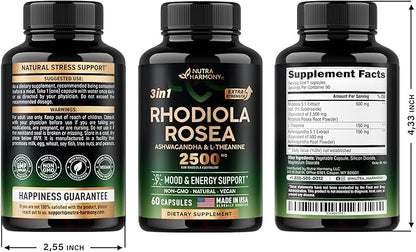 Rhodiola Rosea Supplement 2500mg 5:1 | 3% Salidroside 2 Month 60 Capsules