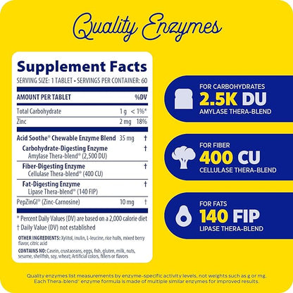 Enzymedica, Acid Soothe Chewable, Promotes Relief 60 Tablets (60 Servings)